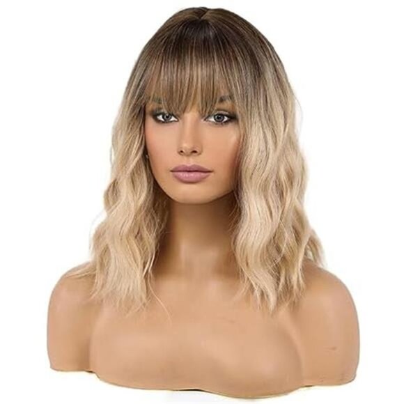 Wigs for Women Layered Synthetic Hair Wig with Highlight -  Blonde with Dark Roo